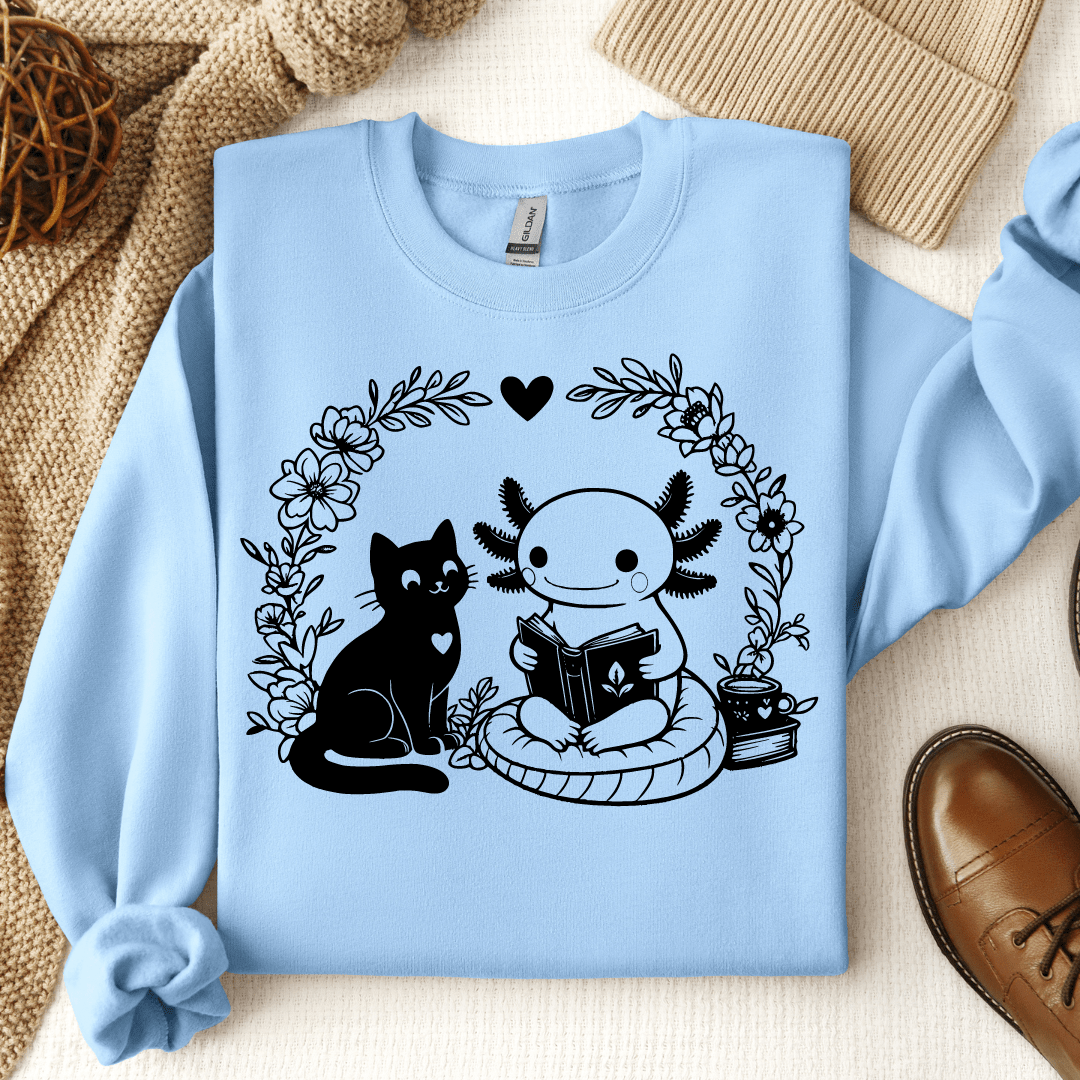 Axolotl & Cat Reading Crewneck