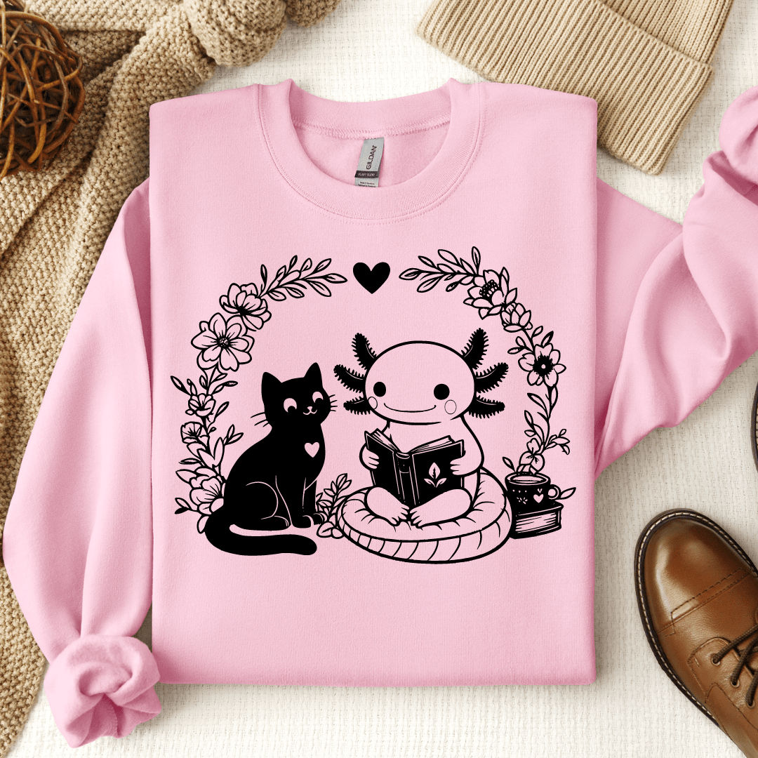 Axolotl & Cat Reading Crewneck