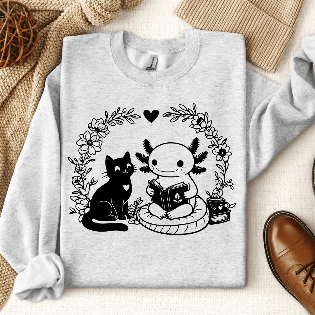 Axolotl & Cat Reading Crewneck