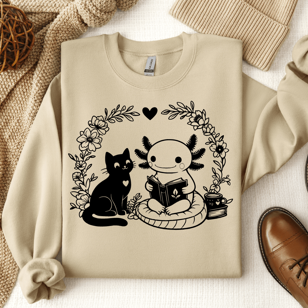 Axolotl & Cat Reading Crewneck