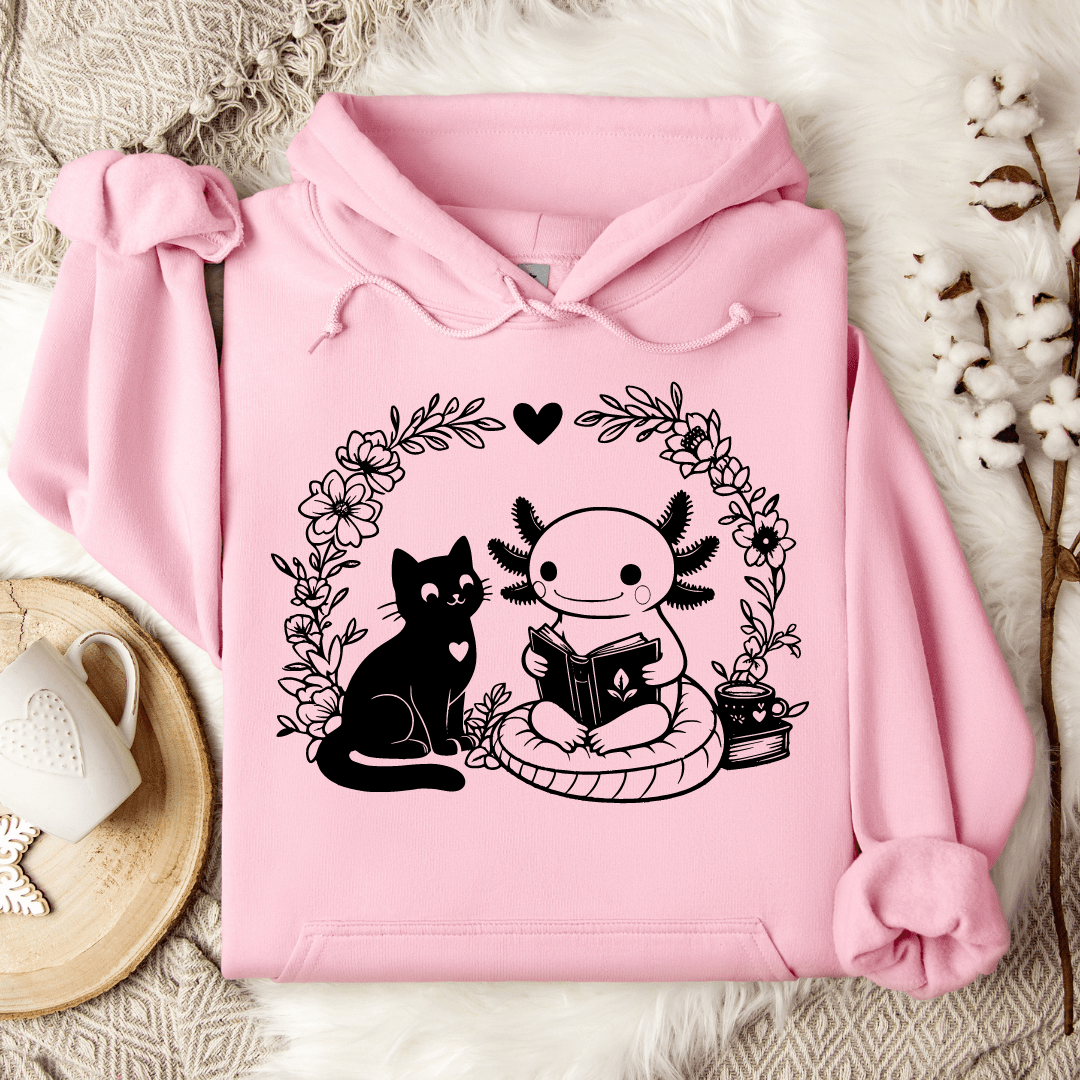 Axolotl & Cat Reading Hoodie