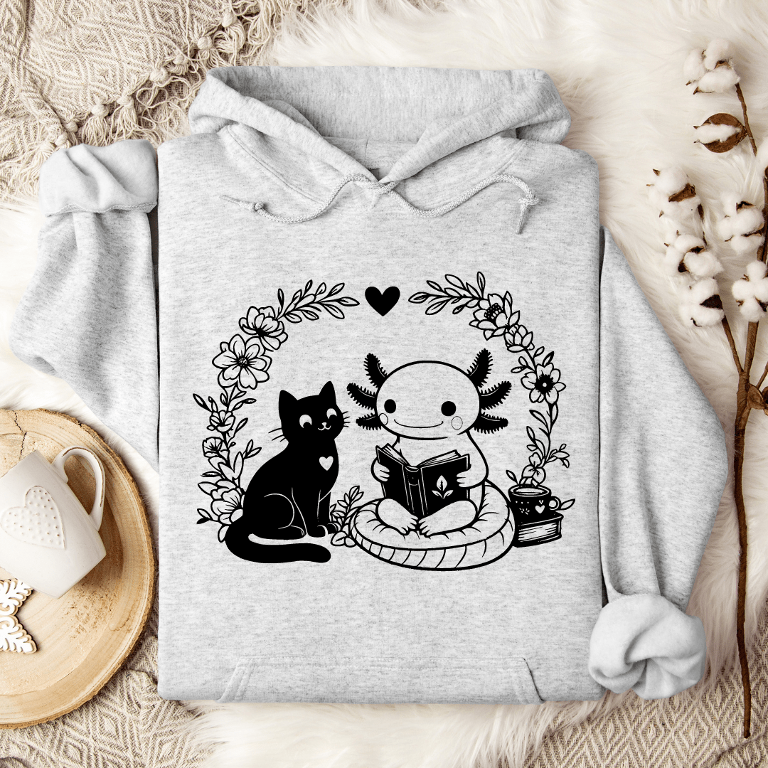 Axolotl & Cat Reading Hoodie