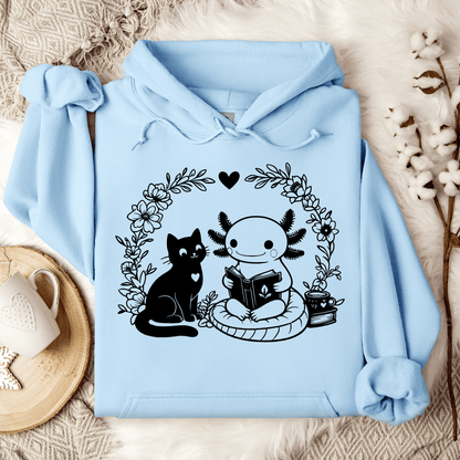 Axolotl & Cat Reading Hoodie