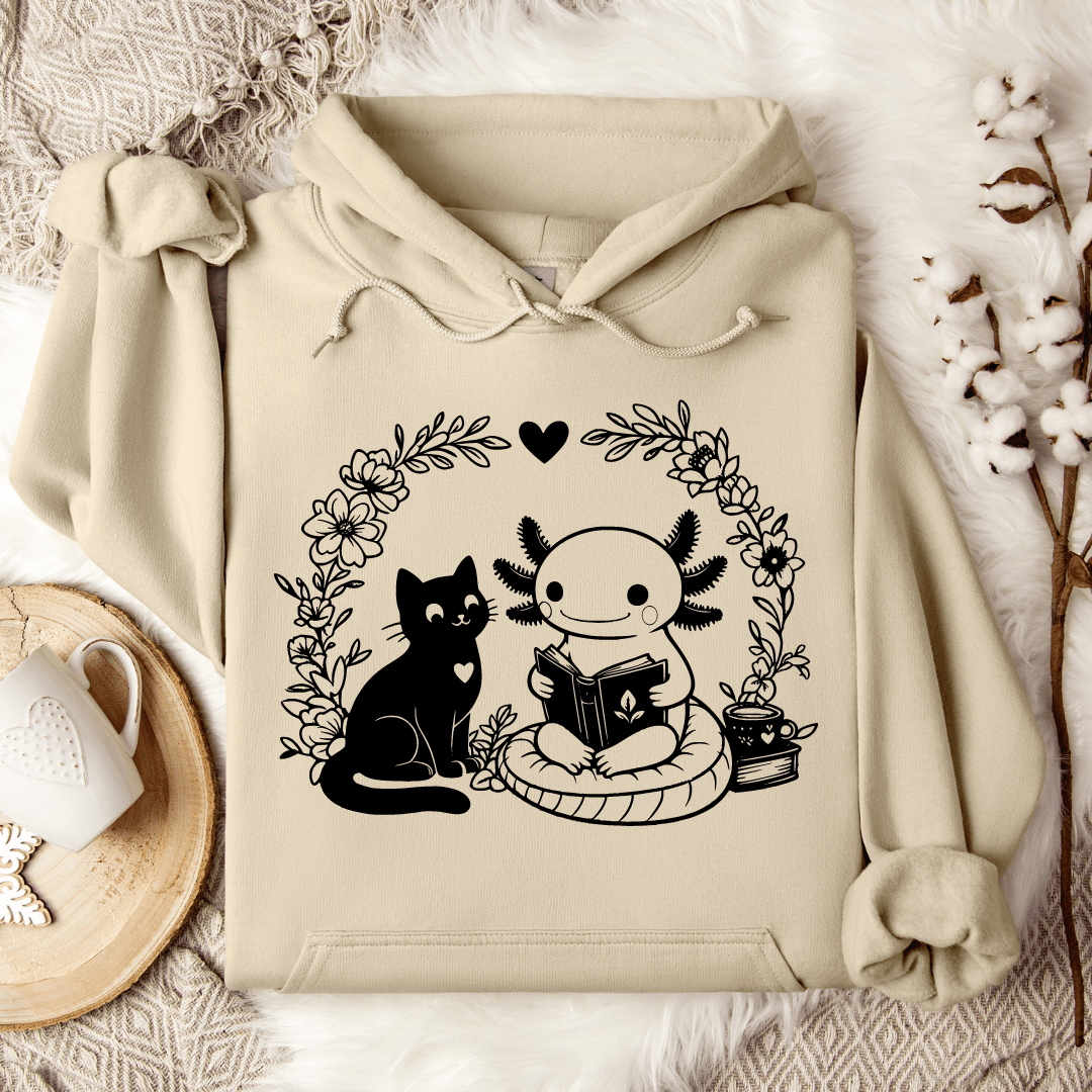 Axolotl & Cat Reading Hoodie