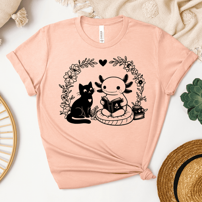 Axolotl & Cat Reading Tee