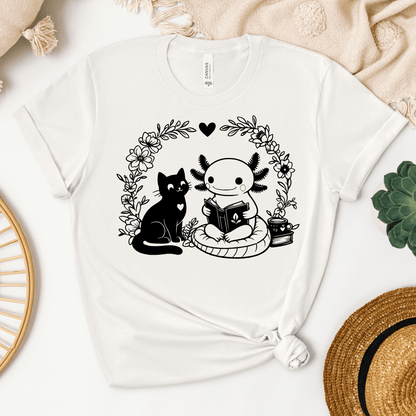 Axolotl & Cat Reading Tee