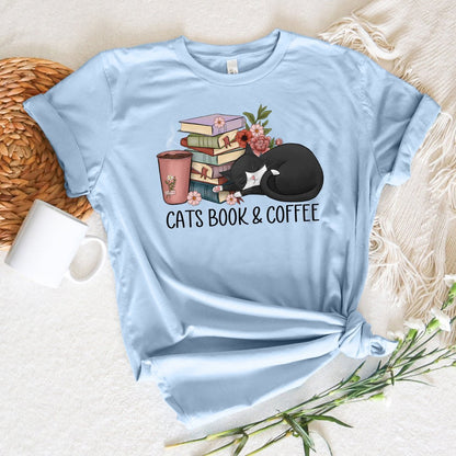 Cats Book & Coffee Tee