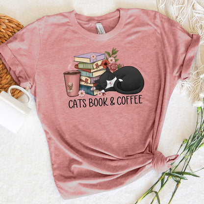 Cats Book & Coffee Tee