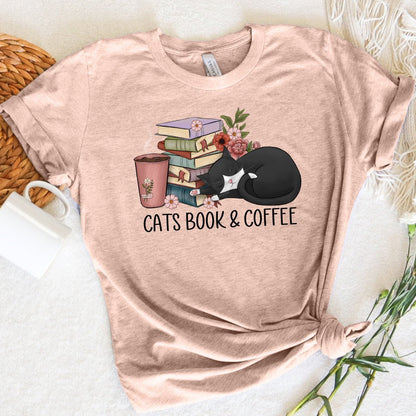 Cats Book & Coffee Tee