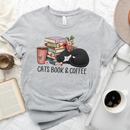 Cats Book & Coffee Tee