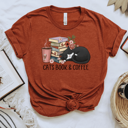 Cats Book & Coffee Tee