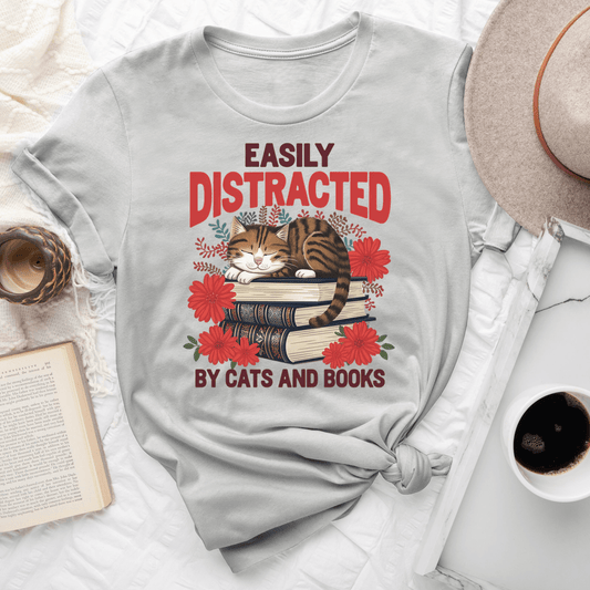Easily Distracted By Cats And Books Tee