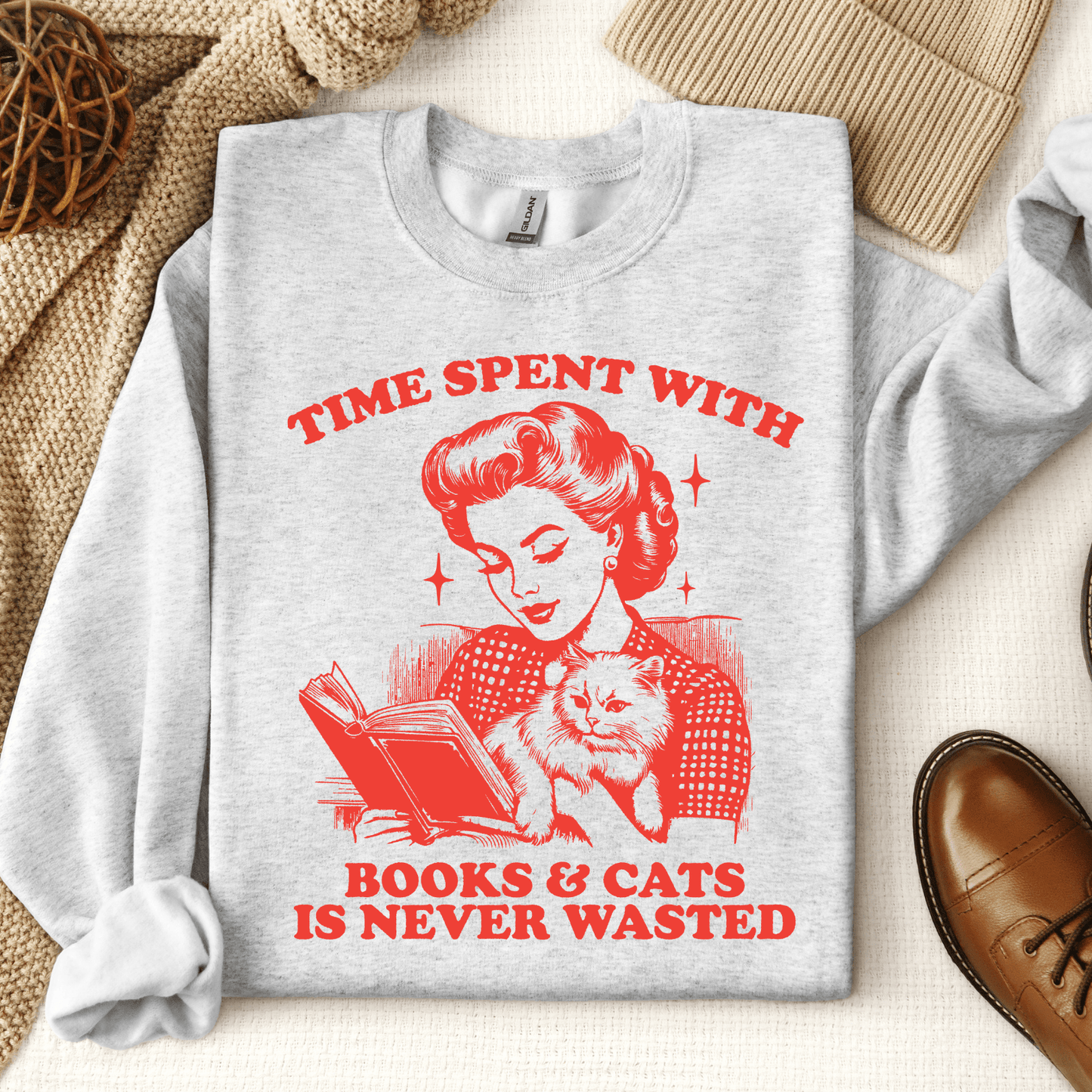 Time Spent With Books & Cats Crewneck