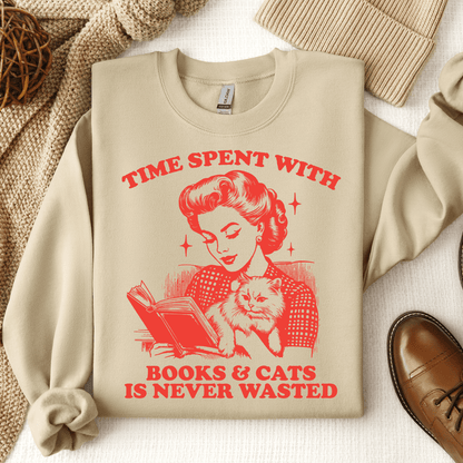 Time Spent With Books & Cats Crewneck