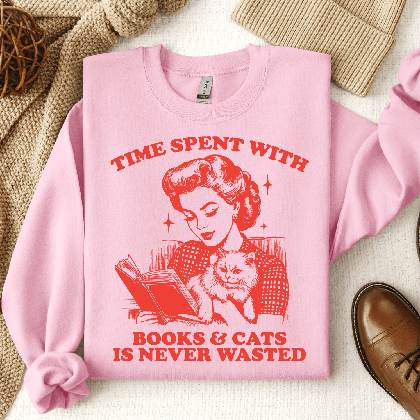 Time Spent With Books & Cats Crewneck