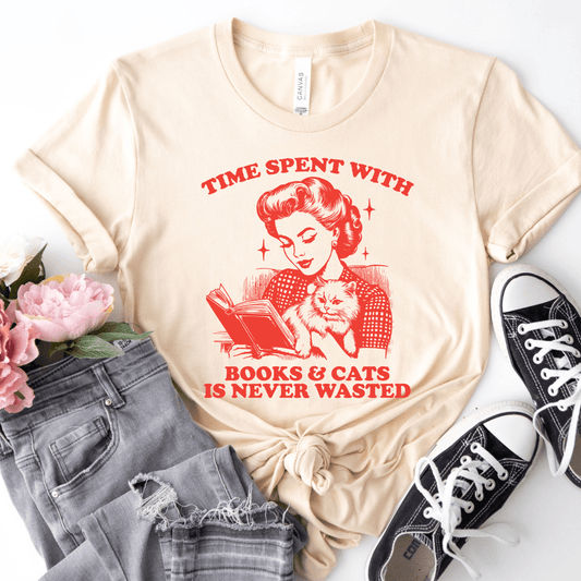 Time Spent With Books & Cats Tee